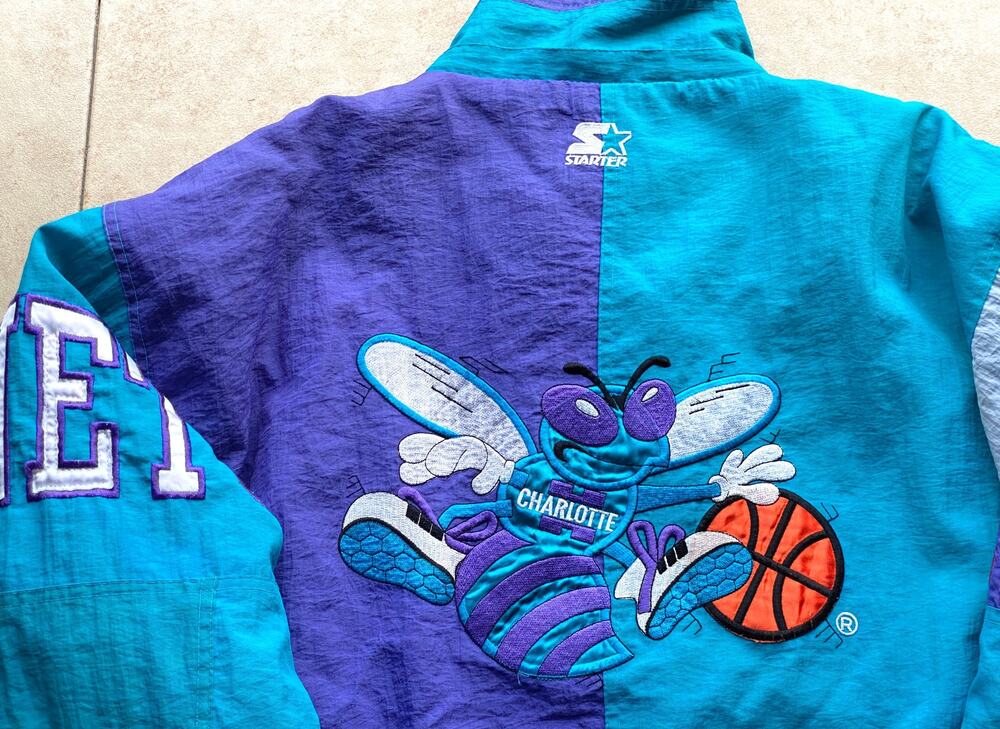 Charlotte Hornets 90s STARTER puffer SPLIT jacket XL teal purple NBA vintage